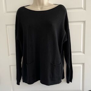 FLORA ASHLEY Black Womens Soft Boxy Cut Sweater Pockets Size M Made in Italy